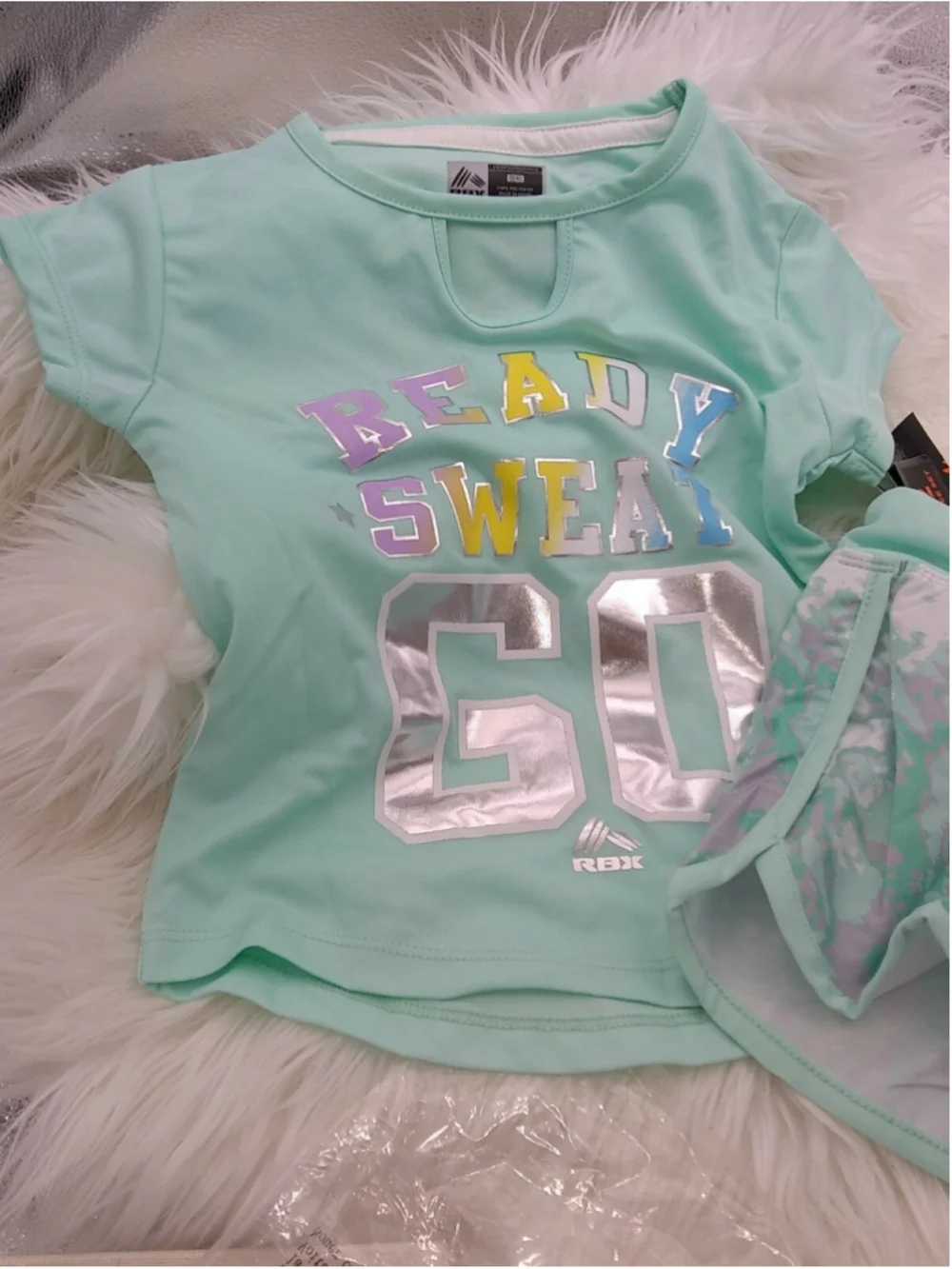 NWT RBX Girls' Active Top & Short Set Ready Sweat Go Mint lined shorts M 5/6 - Picture 3 of 8